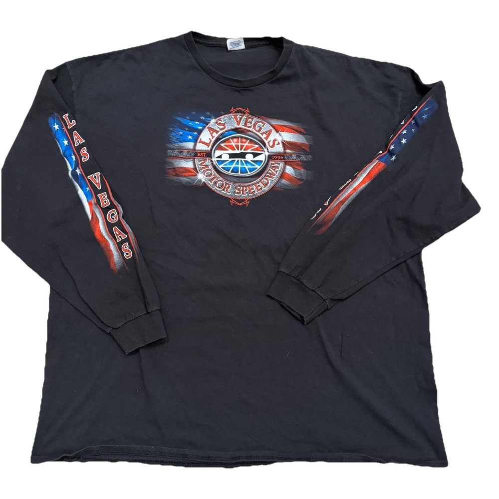 Las Vegas Motor Speedway Vintage Long Sleeve Shirt USA Flag XL 1996